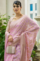 Flaunt Baby Pink Lucknowi Silk Saree With Exuberant Blouse Piece