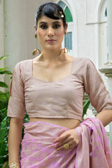 Flaunt Baby Pink Lucknowi Silk Saree With Exuberant Blouse Piece