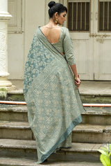 Twirling Sea Green Lucknowi Silk Saree With Outstanding Blouse Piece