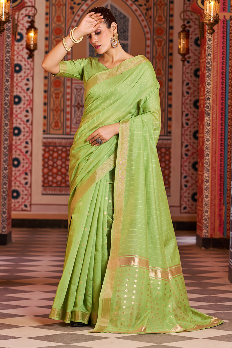 Nemesis Green Linen Cotton Silk Saree With Propinquity Blouse Piece