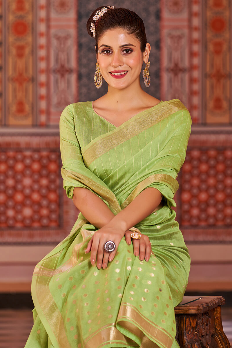 Nemesis Green Linen Cotton Silk Saree With Propinquity Blouse Piece