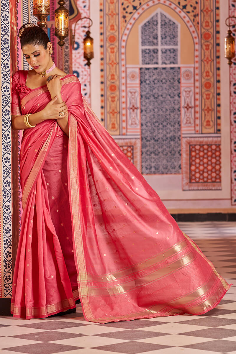 Splendiferous Red Linen Cotton Silk Saree With Amiable Blouse Piece