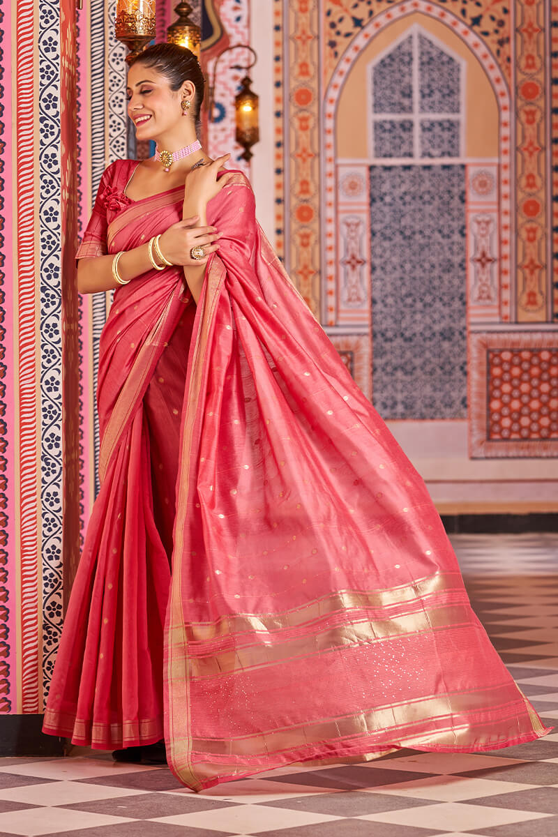 Splendiferous Red Linen Cotton Silk Saree With Amiable Blouse Piece