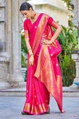 Attractive Dark Pink Kanjivaram Silk Saree With Ideal Blouse Piece