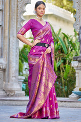 Deserving Purple Kanjivaram Silk Saree With Epiphany Blouse Piece