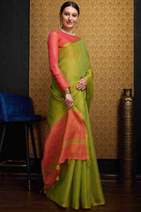 Incredible Green Soft Banarasi Tissue Silk Saree With Inspiring Blouse Piece