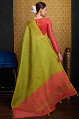 Incredible Green Soft Banarasi Tissue Silk Saree With Inspiring Blouse Piece