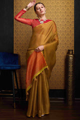Rhapsodic Mustard Soft Banarasi Tissue Silk Saree With Surpassing Blouse Piece
