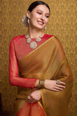 Rhapsodic Mustard Soft Banarasi Tissue Silk Saree With Surpassing Blouse Piece