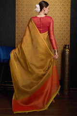 Rhapsodic Mustard Soft Banarasi Tissue Silk Saree With Surpassing Blouse Piece
