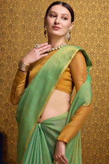 Wonderful Sea Green Soft Banarasi Tissue Silk Saree With Exquisite Blouse Piece