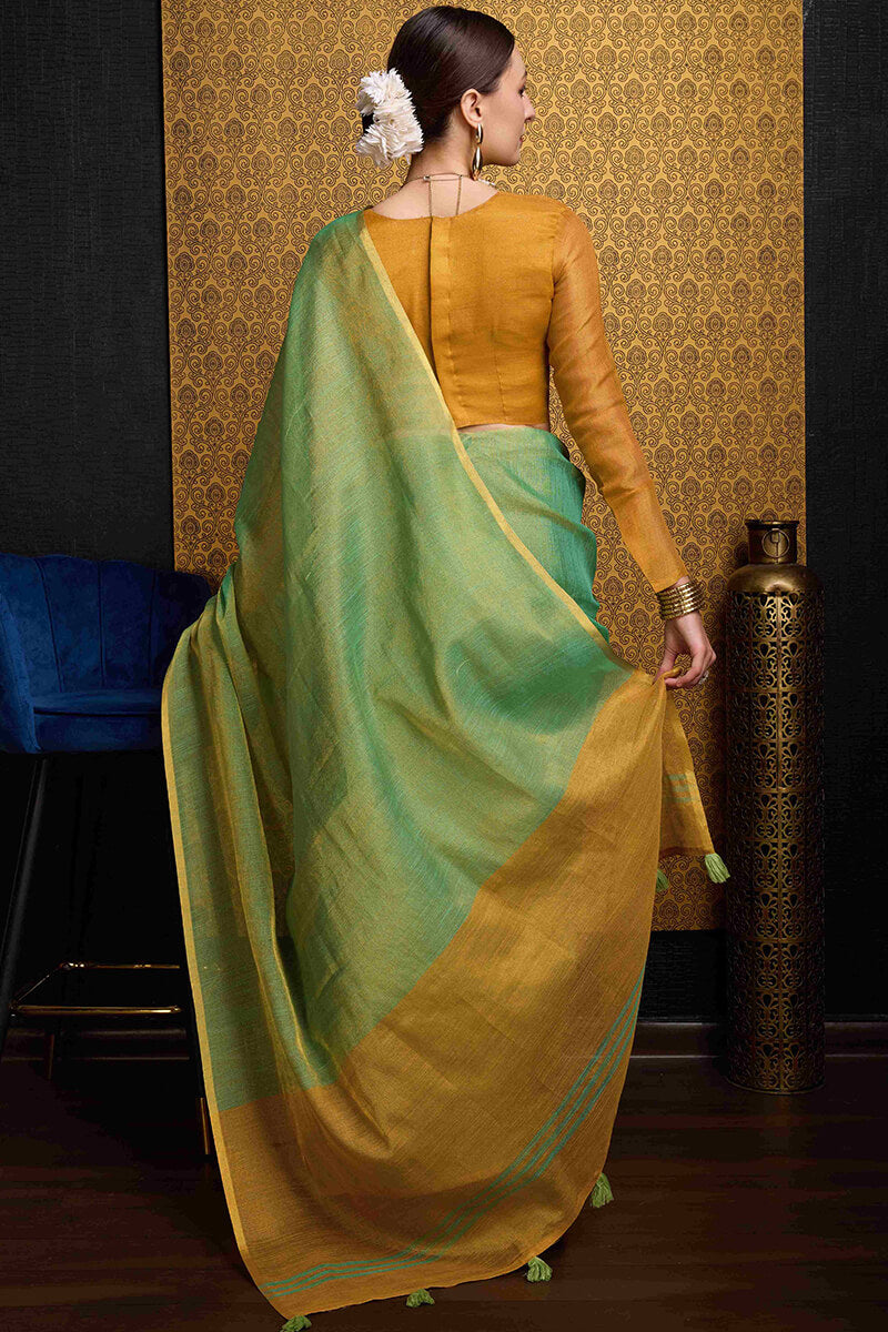 Wonderful Sea Green Soft Banarasi Tissue Silk Saree With Exquisite Blouse Piece