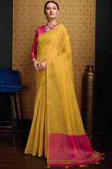 Beguiling Yellow Soft Banarasi Tissue Silk Saree With Evocative Blouse Piece