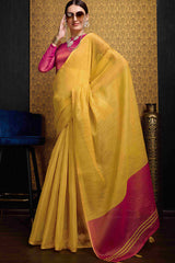 Beguiling Yellow Soft Banarasi Tissue Silk Saree With Evocative Blouse Piece
