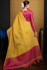 Beguiling Yellow Soft Banarasi Tissue Silk Saree With Evocative Blouse Piece