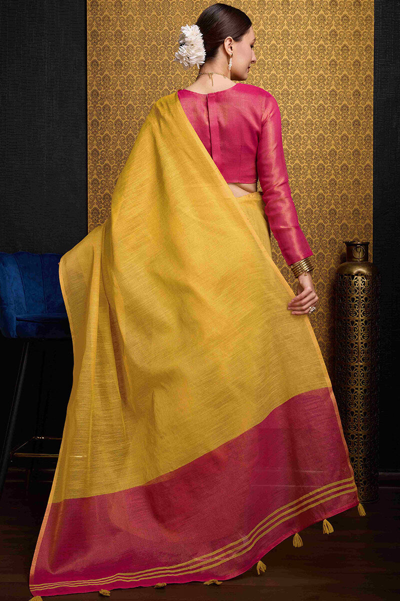 Beguiling Yellow Soft Banarasi Tissue Silk Saree With Evocative Blouse Piece