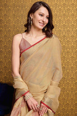 Vibrant Beige Cotton Silk Saree With Majesty Blouse Piece
