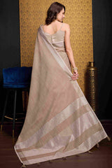 Moiety Brown Cotton Silk Saree With Resonant Blouse Piece