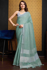 Dazzling Green Cotton Silk Saree With Quixotic Blouse Piece
