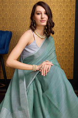 Dazzling Green Cotton Silk Saree With Quixotic Blouse Piece