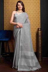 Fragrant Grey Cotton Silk Saree With Devastating Blouse Piece