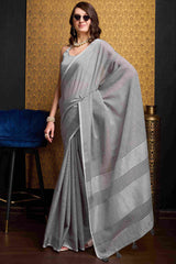 Fragrant Grey Cotton Silk Saree With Devastating Blouse Piece