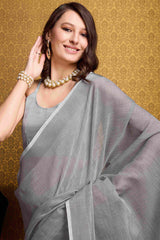 Fragrant Grey Cotton Silk Saree With Devastating Blouse Piece