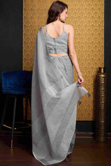 Fragrant Grey Cotton Silk Saree With Devastating Blouse Piece
