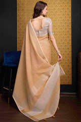 Seraphic Peach Cotton Silk Saree With Preferable Blouse Piece