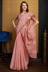 Classic Pink Cotton Silk Saree With Exquisite Blouse Piece