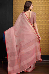 Classic Pink Cotton Silk Saree With Exquisite Blouse Piece