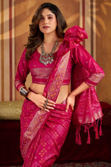 Sizzling Dark Pink Patola Silk Saree with Quixotic Blouse Piece