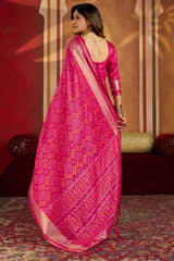 Sizzling Dark Pink Patola Silk Saree with Quixotic Blouse Piece