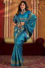 Transcendent Firozi Patola Silk Saree with Elegant Blouse Piece
