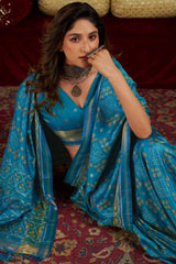 Transcendent Firozi Patola Silk Saree with Elegant Blouse Piece