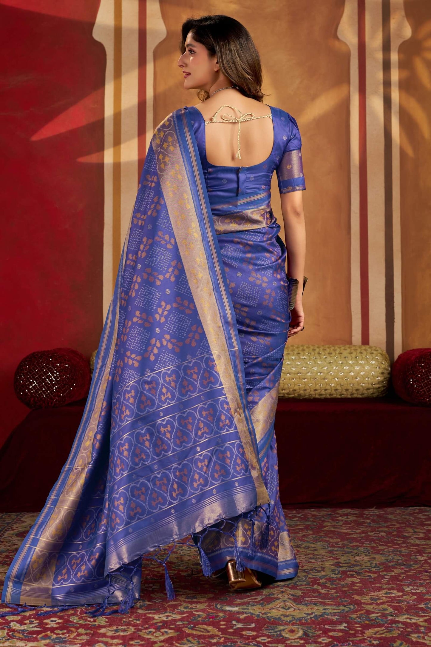 Evanescent Royal Blue Patola Silk Saree with Flaunt Blouse Piece