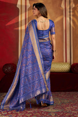 Evanescent Royal Blue Patola Silk Saree with Flaunt Blouse Piece
