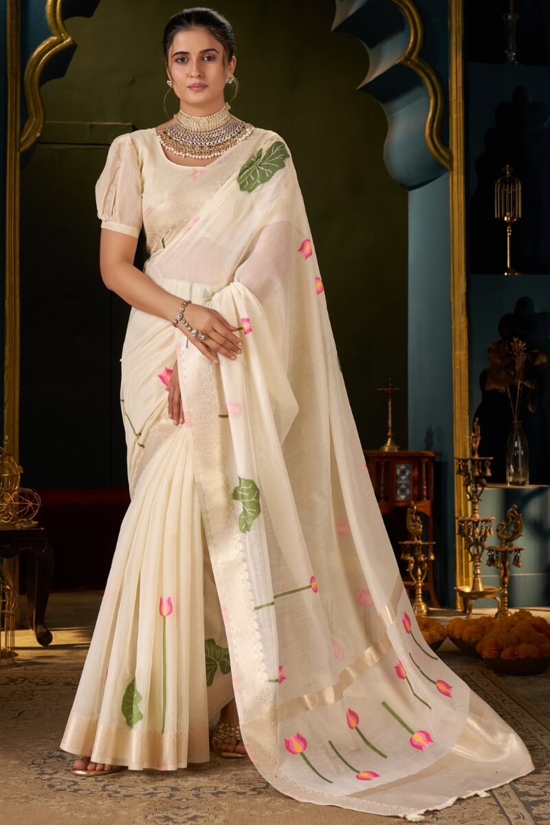 Entrancing Beige Cotton Silk Saree With Conflate Blouse Piece