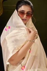 Entrancing Beige Cotton Silk Saree With Conflate Blouse Piece