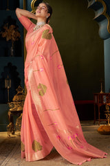Fugacious Peach Cotton Silk Saree With Sophisticated Blouse Piece
