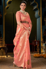 Fugacious Peach Cotton Silk Saree With Sophisticated Blouse Piece