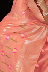 Fugacious Peach Cotton Silk Saree With Sophisticated Blouse Piece