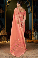 Fugacious Peach Cotton Silk Saree With Sophisticated Blouse Piece
