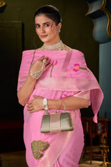 Classy Pink Cotton Silk Saree With Bewitching Blouse Piece