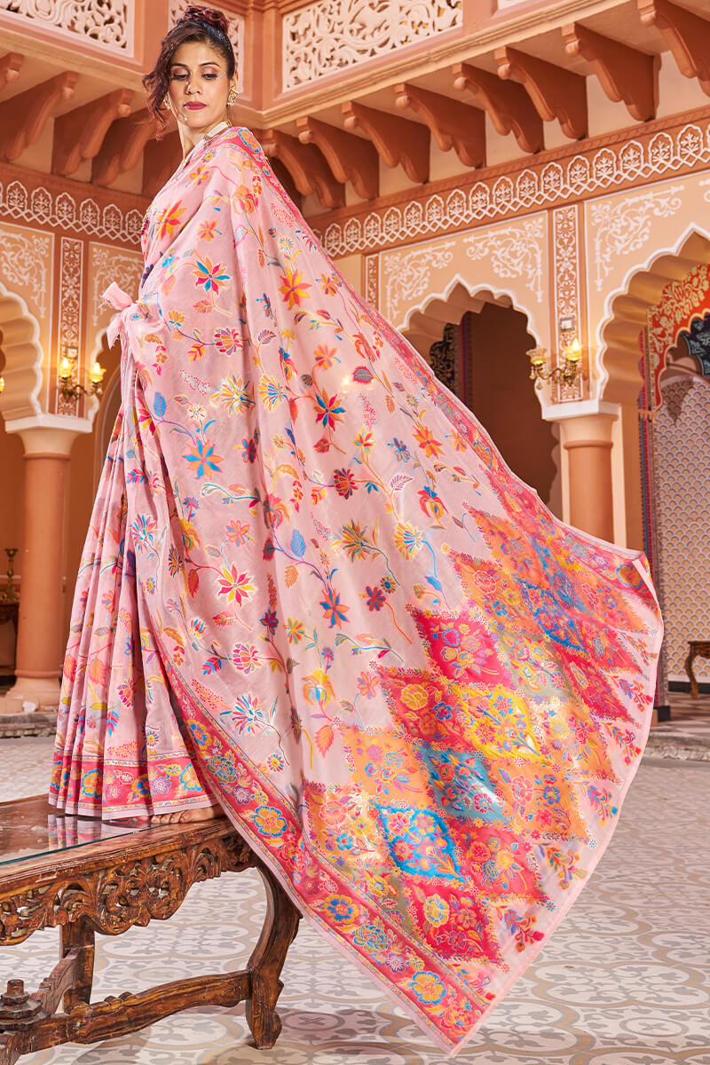 Delightful Baby Pink Linen Silk Saree With Prettiest Blouse Piece