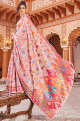 Delightful Baby Pink Linen Silk Saree With Prettiest Blouse Piece