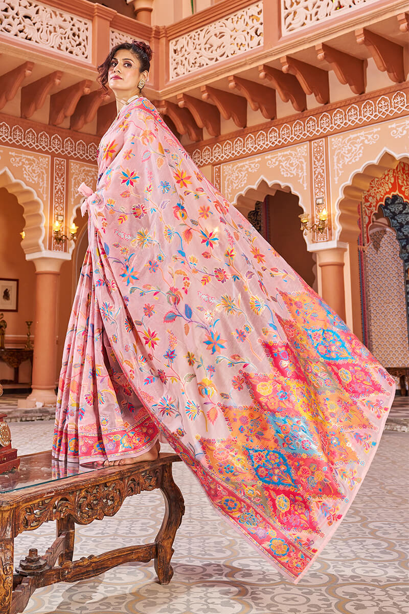 Delightful Baby Pink Linen Silk Saree With Prettiest Blouse Piece