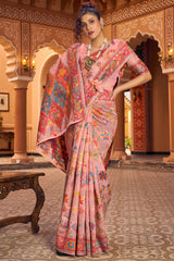Refreshing Peach Linen Silk Saree With Groovy Blouse Piece