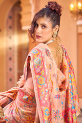 Refreshing Peach Linen Silk Saree With Groovy Blouse Piece
