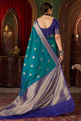 Charming Rama Pure Zari Weaving Banarasi Silk Saree With Panoply Blouse Piece